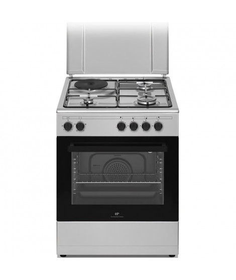 Cuisiniere mixte CONTINENTAL EDISON CECM60FCS - 3 feux gaz + 1 électrique - L59,8 x P61 xH83 cm - Silver