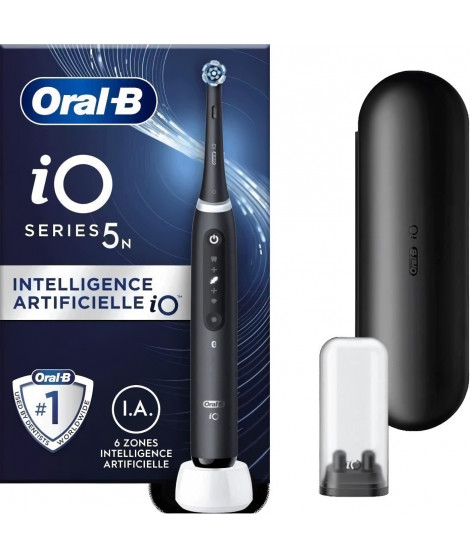 Brosse a dents électrique ORAL-B iO5 connectée - noir - Bluetooth, 1 brossette et 1 étui de voyage