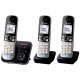 PANASONIC - KXTG6823 - Téléphone sans fil trio - Fonction réduction de bruit - Blocage sélectif - Répondeur - Gris et noir