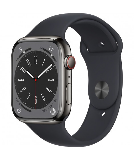 Apple Watch Series 8 GPS + Cellular - 45mm - Boîtier Graphite Stainless Steel - Bracelet Midnight Sport Band - Regular