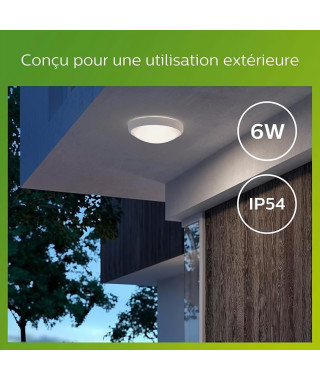 Plafonnier PHILIPS DORIS - LED intégrée 6W - Blanc 4000K - IP54 - Extérieur