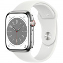 Apple Watch Series 8 GPS + Cellular - 45mm - Boîtier Silver Stainless Steel - Bracelet White Sport Band - Regular