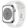 Apple Watch Series 8 GPS + Cellular - 45mm - Boîtier Silver Stainless Steel - Bracelet White Sport Band - Regular