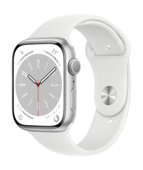 Apple Watch Series 8 GPS - 45mm - Boîtier Silver Aluminium - Bracelet White Sport Band - Regular