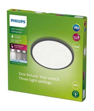 Plafonnier LED Philips SuperSlim - 15W - 4000K - IP54 - Noir