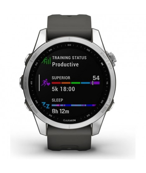 Montre GPS connectée - GARMIN - Fenix 7S - Argent avec bracelet gris