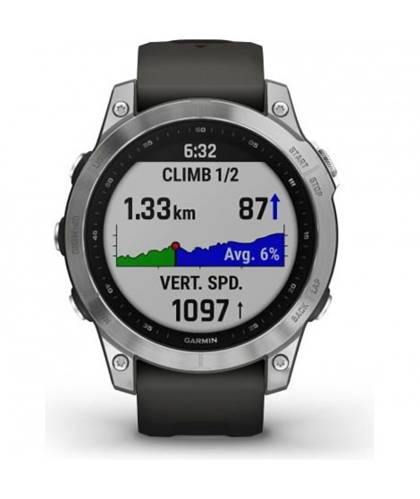 GARMIN Fenix 7 - Noire & Argent - Montre Connectée GPS & Course a Pied - Entraînements Personnalisés - Autonomie Longue Durée