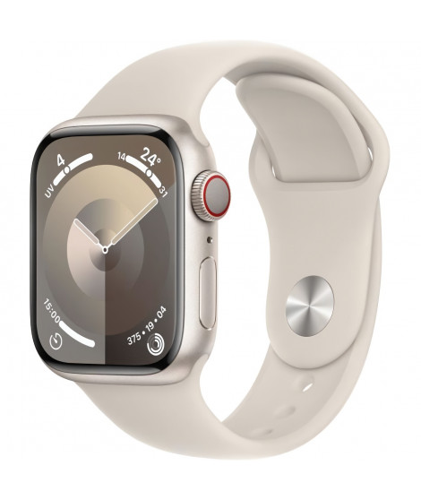 Apple Watch Series 9 GPS + Cellular - 41mm - Boîtier Starlight Aluminium - Bracelet Starlight Sport Band - M/L