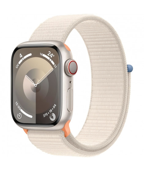 Apple Watch Series 9 GPS + Cellular - 41mm - Boîtier Starlight Aluminium - Bracelet Starlight Sport Loop
