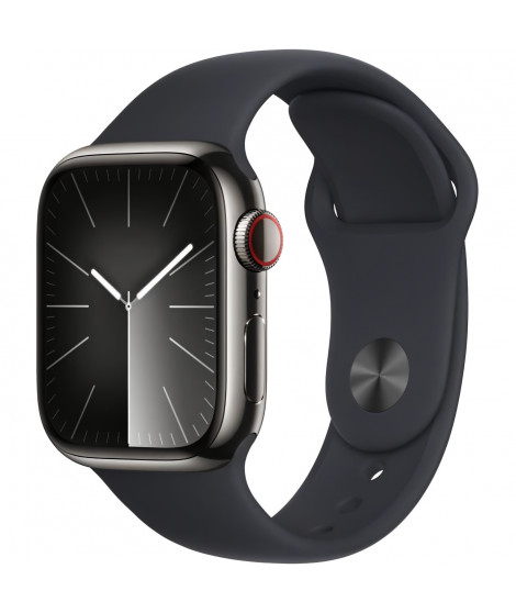 Apple Watch Series 9 GPS + Cellular - 41mm - Boîtier Acier Graphite - Bracelet Midnight Sport Band - S/M