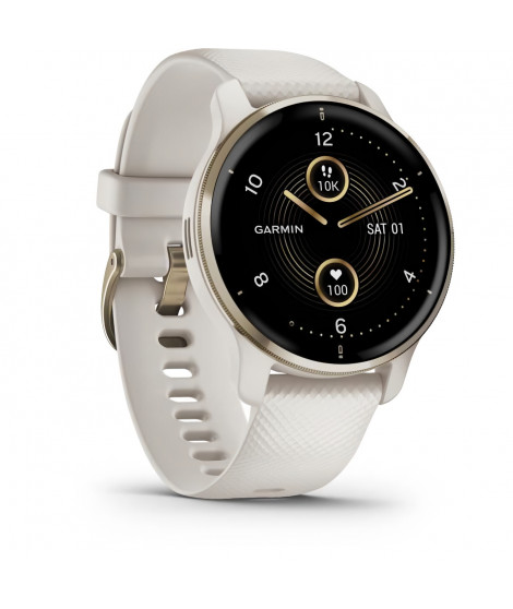 GARMIN Venu 2 Plus - Montre connectée avec appels via Bluetooth - Cream Gold - Bracelet ivoire