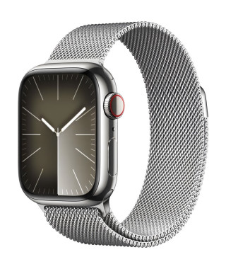 Apple Watch Series 9 GPS + Cellular - 41mm - Boîtier Acier Argent - Bracelet Silver Milanese Loop