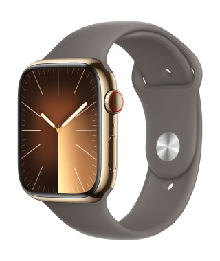 Apple Watch Series 9 GPS + Cellular - 45mm - Boîtier Acier Or - Bracelet Clay Sport Band - M/L