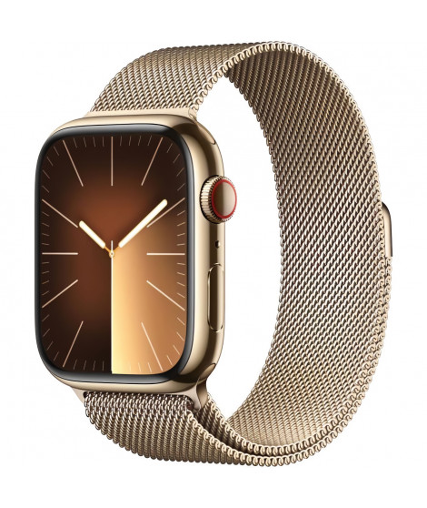 Apple Watch Series 9 GPS + Cellular - 45mm - Boîtier Acier Or - Bracelet Gold Milanese Loop