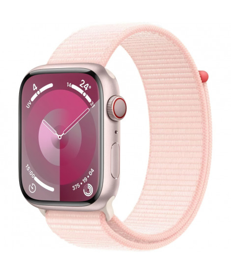 Apple Watch Series 9 GPS - 45mm - Boîtier Pink Aluminium - Bracelet Light Pink Sport Loop