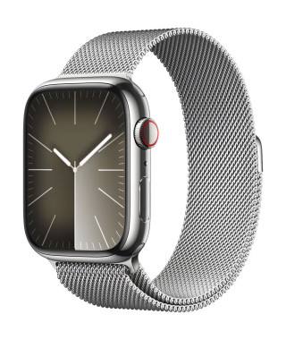 Apple Watch Series 9 GPS + Cellular - 45mm - Boîtier Acier Argent - Bracelet Silver Milanese Loop