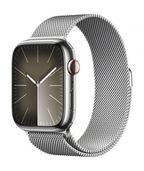 Apple Watch Series 9 GPS + Cellular - 45mm - Boîtier Acier Argent - Bracelet Silver Milanese Loop