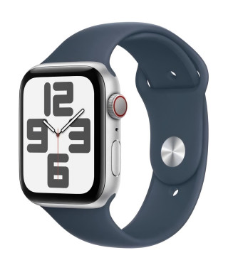 Apple Watch SE GPS + Cellular - 44mm - Boîtier Silver Aluminium - Bracelet Storm Blue Sport Band - M/L