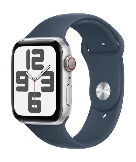 Apple Watch SE GPS + Cellular - 44mm - Boîtier Silver Aluminium - Bracelet Storm Blue Sport Band - M/L