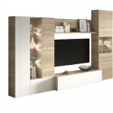 ESSENCIAL Meuble TV avec LED classique blanc brillant et décor chene - L 260 cm