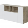 Buffet LOIRA - Mélaminé - Blanc artik et chene - 3 portes + 3 niches de rangement - L 150 x P 41 x H 76 cm