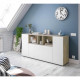 Buffet LOIRA - Mélaminé - Blanc artik et chene - 3 portes + 3 niches de rangement - L 150 x P 41 x H 76 cm