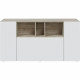 Buffet LOIRA - Mélaminé - Blanc artik et chene - 3 portes + 3 niches de rangement - L 150 x P 41 x H 76 cm