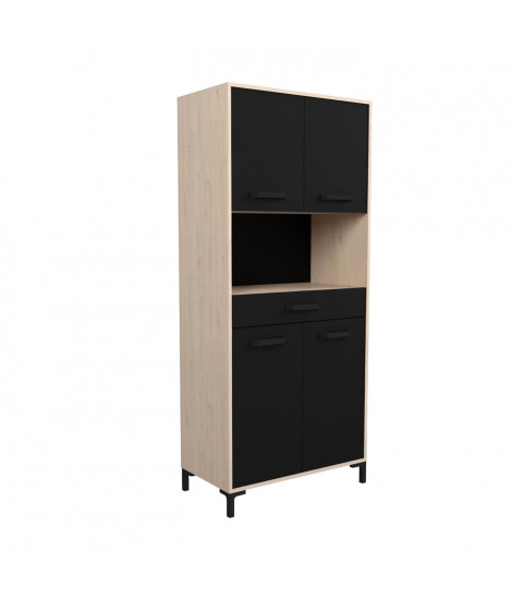 Buffet de cuisine FACTORY - Décor chene et noir - 2 portes + 1 tiroir - Modulable - L 80 x P 43,3 x H 185 cm