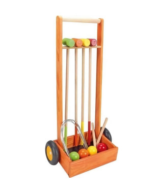 JEUJURA Jeu de croquet en bois - 4 joueurs - Chariot en bois