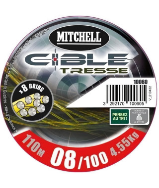 Tresse jaune fluo - MITCHELL - 8 brins - 110 m - 10/100