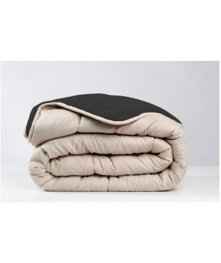 Couette 220x240 cm TODAY - 2 personnes - Bi matiere : en flanelle et polyester - Noir et beige