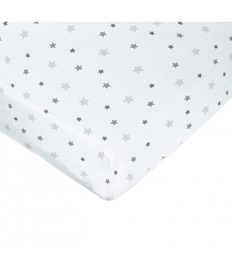 DOMIVA Drap housse Imprimé étoiles - Jersey - oeko-Tex - Blanc - 60 x 120 cm