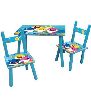 BABY SHARK table rectangulaire 41,5x61x42 cm + 2 chaises 49,5x31x31,5cm pour enfant