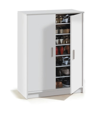 Meuble a chaussures forme armoire BASIC - 2 portes + 6 étageres - Mélaminé blanc - 30 paires - L75 x P36 x H101 cm