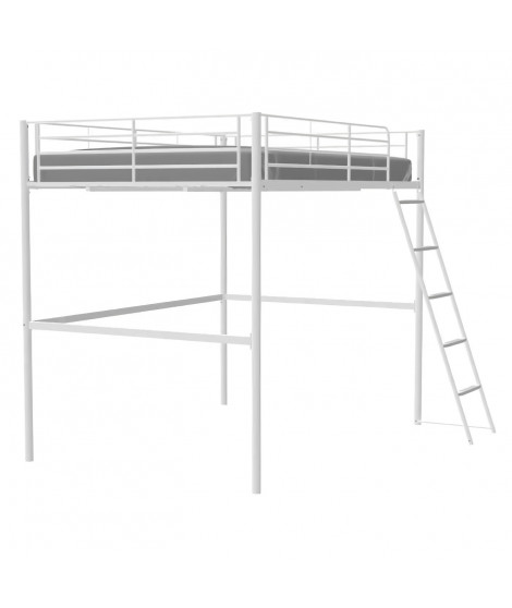 Lit mezzanine en métal - ELIOT - Blanc - 140 x 200 cm - Sommier inclus