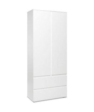 Armoire chambre adulte IMAGE 7 - Décor blanc - 2 portes + 2 tiroirs - L80 x H191 x P40 cm