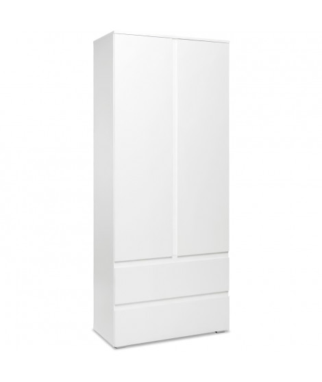 Armoire chambre adulte IMAGE 7 - Décor blanc - 2 portes + 2 tiroirs - L80 x H191 x P40 cm