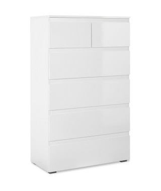 Commode CAPETOWN - Décor blanc brillant - 6 Tiroirs - L80 x H131,5 x P40 cm