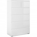 Commode CAPETOWN - Décor blanc brillant - 6 Tiroirs - L80 x H131,5 x P40 cm