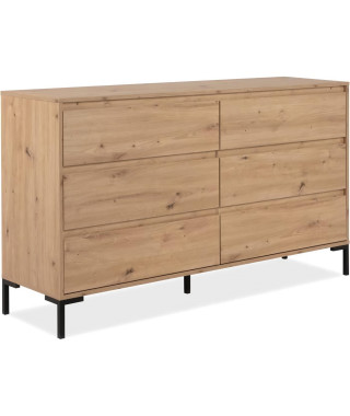 Commode KORSIKA - Décor chene artisan - 6 Tiroirs - L150 x H87 x P40 cm