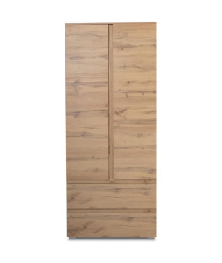 Armoire chambre adulte IMAGE 7 - Décor chene - 2 portes + 2 tiroirs - L80 x H191 x P40 cm