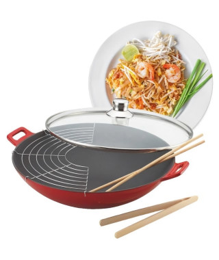 BAUMALU Wok fonte - 36 cm - Rouge