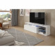 Meuble TV réversible BLUE-TECH - Mélaminé blanc laqué - 1 Porte abattante - LED - L150 x P41 x H43 cm