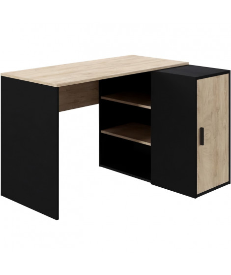 Bureau Indus - Décor chene et noir - 1 Porte + 3 étageres - Grande capacité de rangement - L120 x P 90 x H 76 cm