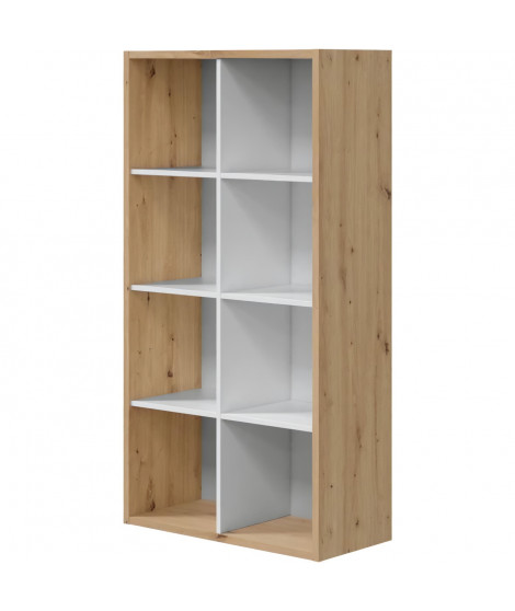 Bibliotheque étagere NOA - Blanc et chene - 8 cases - 137x71,5x33 cm