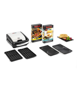 TEFAL Appareil a gaufre + 2 coffrets sandwiches et gaufres, Plaques antiadhésives, Rangement pratique, Snack Collection SW853D12