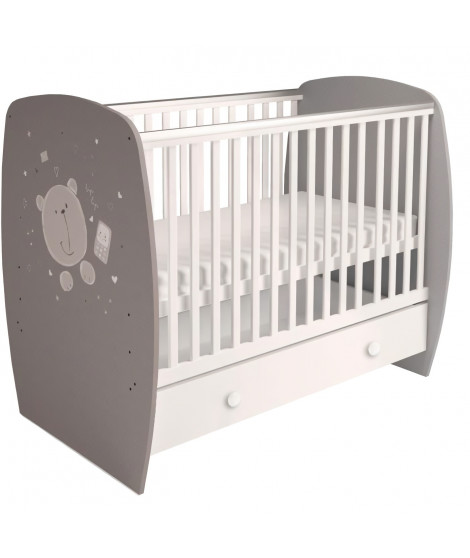 POLINI KIDS OURSON TEDDY Lit NEVA 120*60 avec tiroir blanc/gris