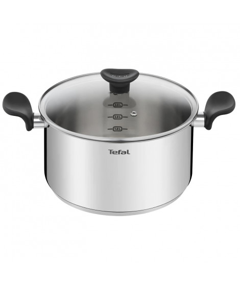 TEFAL E3084604 Faitout 24 cm (5 L) + couvercle verre, Induction, Acier inoxydable haute qualité, Garantie 10 ans, Mijoter, Pr…