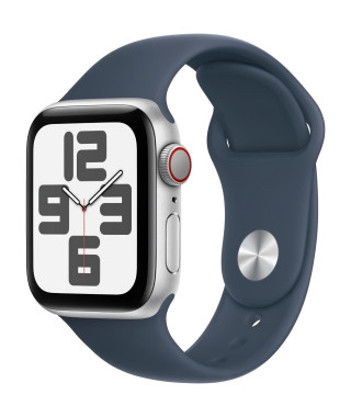Apple Watch SE GPS + Cellular - 40mm - Boîtier Silver Aluminium - Bracelet Storm Blue Sport Band - M/L