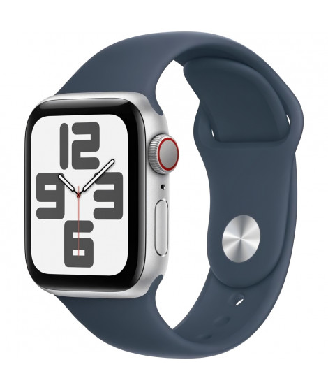 Apple Watch SE GPS + Cellular - 40mm - Boîtier Silver Aluminium - Bracelet Storm Blue Sport Band - M/L